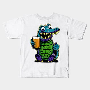 Cartoonish croc with beer mug Kids T-Shirt